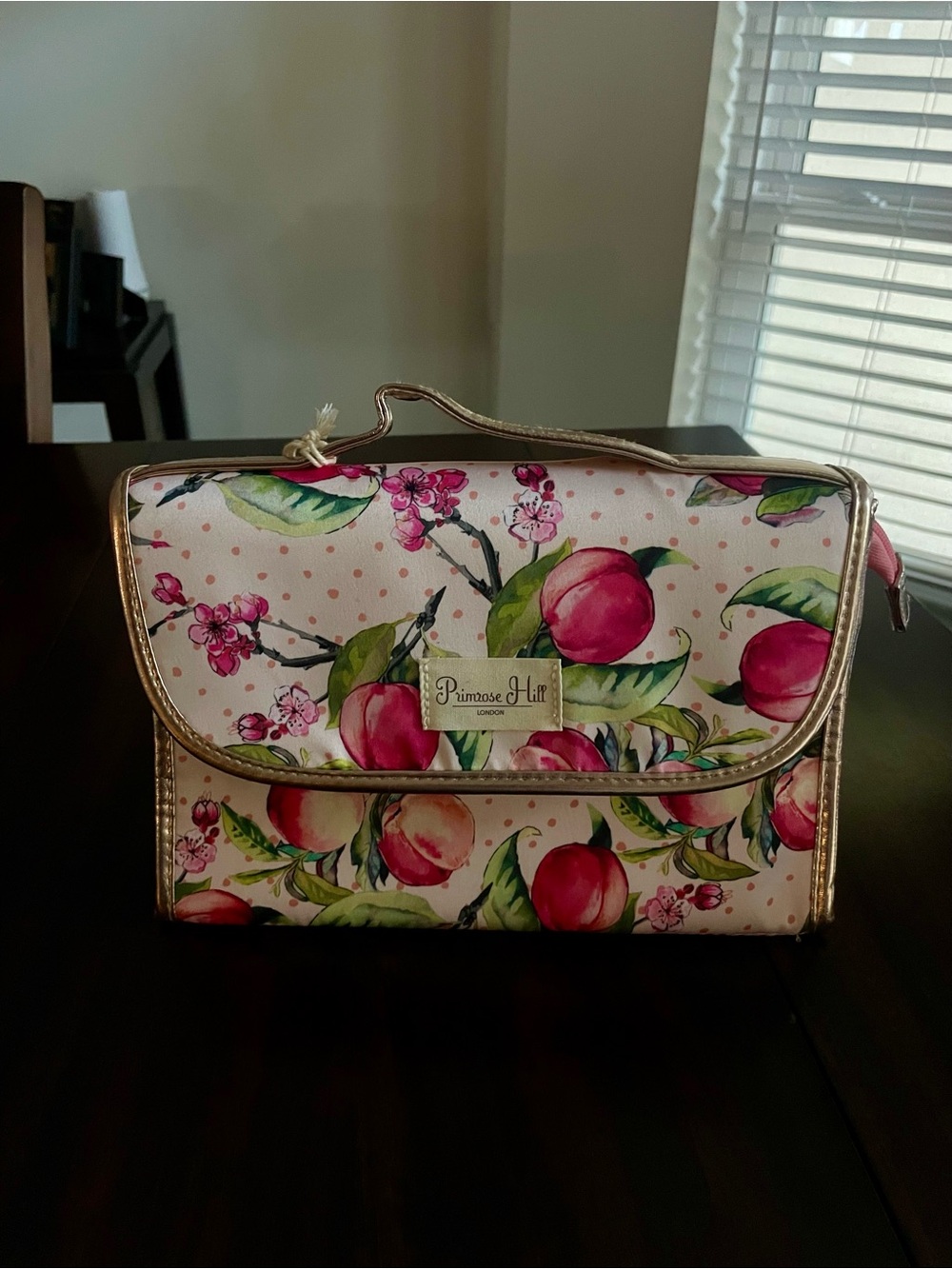 Primrose Hill Pink Floral Cosmetic Case with Gold Trim Accent